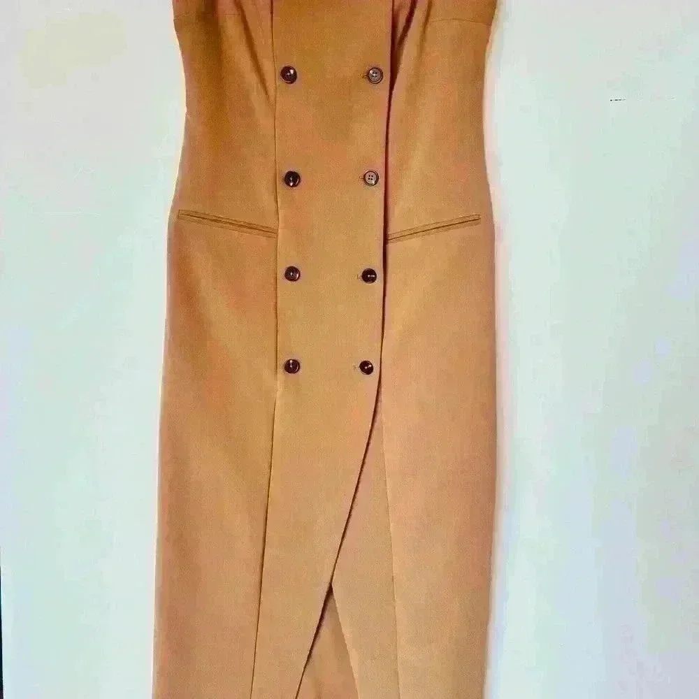 NEW! French Connection Azra Twill Strapless Neck Sleeveless Button Midi Dress - Picture 4 of 9